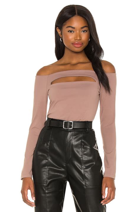 Susana Monaco Slit Front Off Shoulder Top in Cocoa | REVOLVE