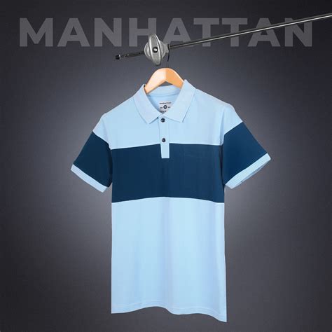 Pure Cotton Polo Pocket T shirts (Sky Blue/Teal Green) Cut & Sew ...