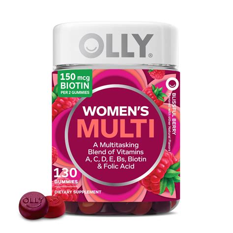 OLLY Women's Multivitamin Gummy, Vitamins A, D, C, E, Biotin, Folic ...