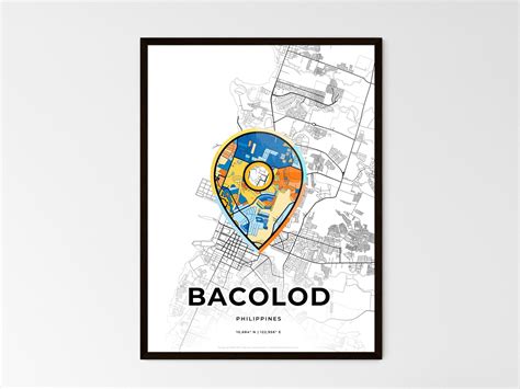 BACOLOD PHILIPPINES minimal art map with a colorful icon. Creative city map poster. Where we met ...