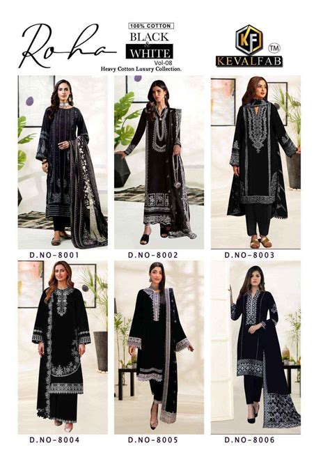 Keval Fab Roha Black & White Vol 8 Cotton Suits Wholesale Price