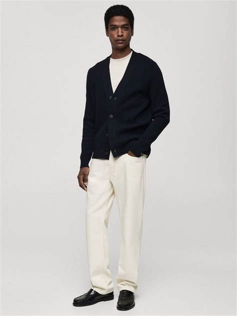 Mango Simon Wool Blend Cardigan, Navy