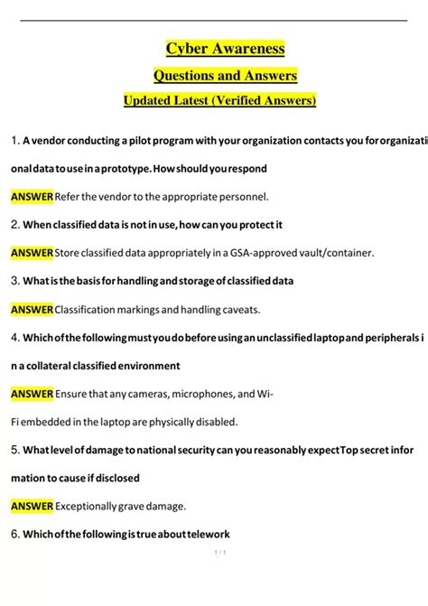 Cyber Awareness 2025 Updated Questions and Answers (2025 / 2026 ...