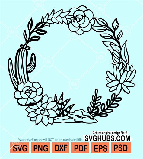 Succulent cactus plant circle frame svg, Cactus wreath svg, Succulent ...