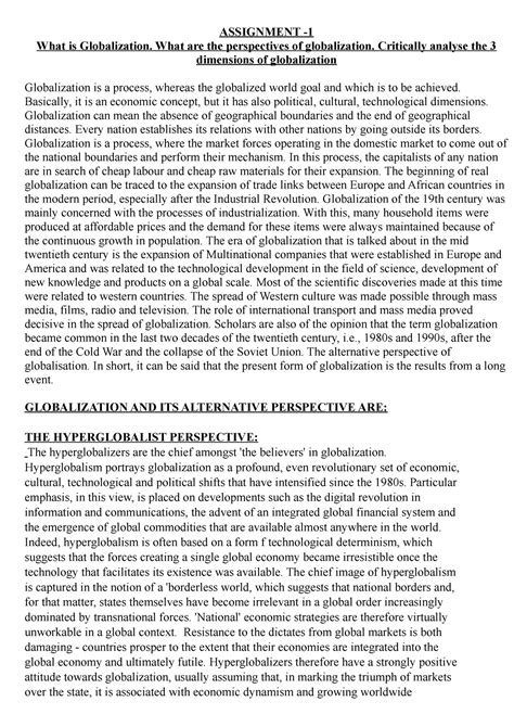 Globalization is a process - ASSIGNMENT - What is Globalization. What ...