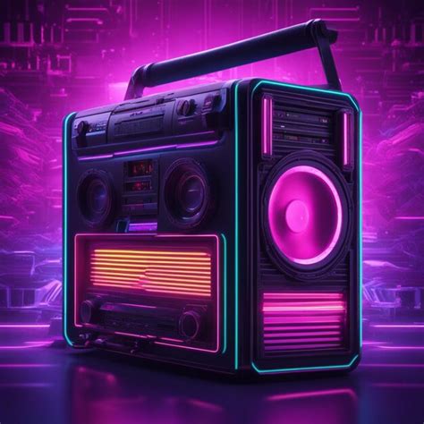 Retro wave 3d boom box galactic background neon | Premium AI-generated ...