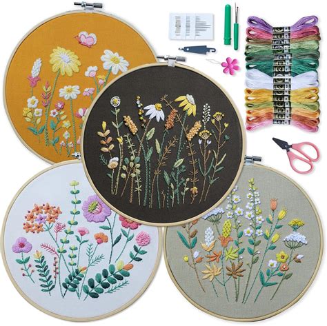 Amazon.com: ETSPIL 4 Sets Embroidery Kit for Beginners ，Plant Kits for ...