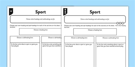 Headings and Sub Headings Sport Worksheet / Worksheet Pack