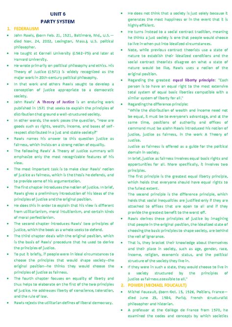 Party system - UNIT 6 PARTY SYSTEM 1. FEDERALISM John Rawls, (born Feb ...