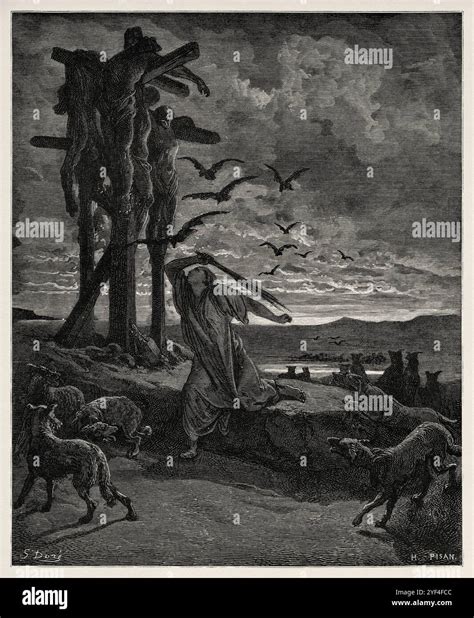 Rizpah prevents wild beasts from desecrating bodies of her dead sons ...