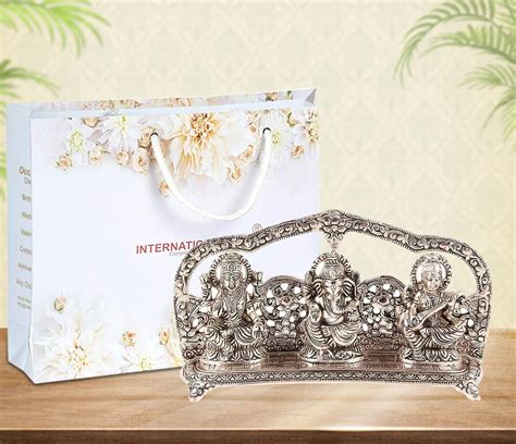 INTERNATIONAL GIFT® Silver Plated Laxmi Ganesh Saraswati GodIdol Statue ...