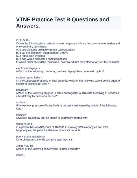 VTNE Practice Test B Questions and Answers. | Exams Medicine | Docsity