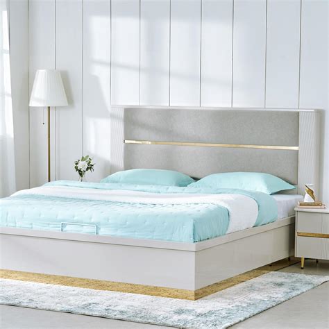 Buy Vegas Luxe Queen Bed with Hydraulic Storage - Grey from Home Centre ...