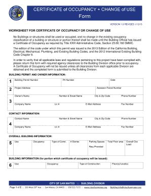 Fillable Online cityofsanmateo BCERTIFICATEb of OCCUPANCY and bCHANGEb ...