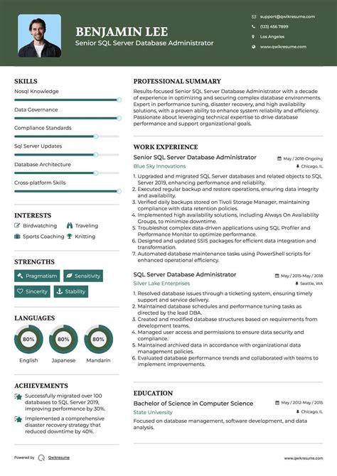 SQL Server Database Administrator Resume 的图像结果