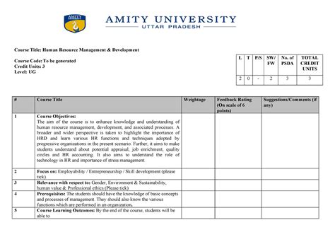 Human Resource management & Development - Course Title: Human Resource ...