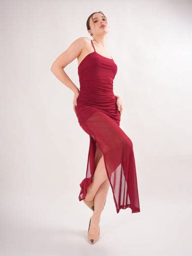 Tie & Dye Sheer Midi Dress With V Neck & Full Sleeve – Clobug