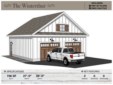 27' X 28' Detached 2 Car Garage, Workshop, Architectural Plans, Modern ...