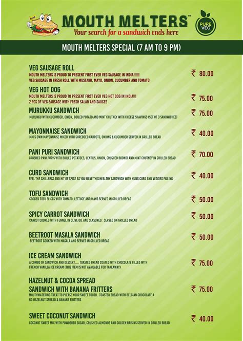 Menu at Mouth Melters, Chennai, 6-17 3rd Cross Road