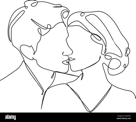 continuous single line drawing of couple kissing, line art vector ...