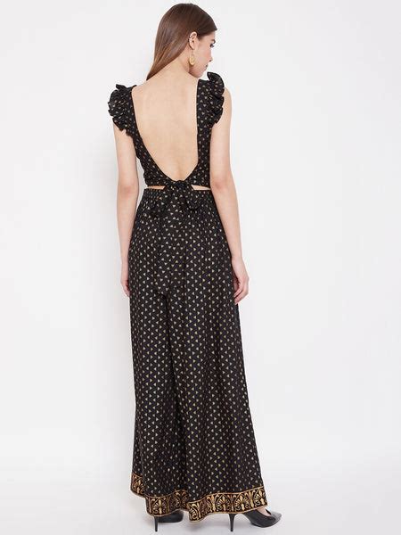 Buy Crop top with back tie and palazzo pants in Black for Women