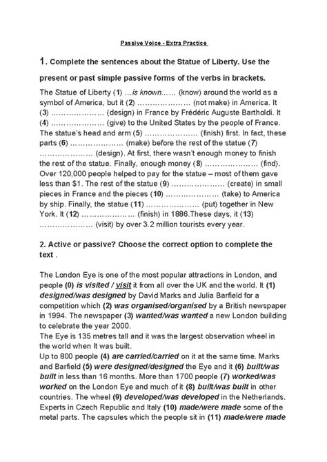 Passive Voice - Extra Practice - Complete the sentences about the ...