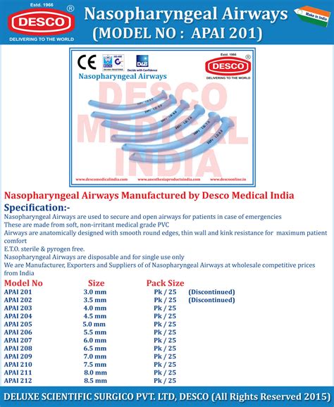 Nasopharyngeal Airways Manufacturers, Suppliers and Exporters India
