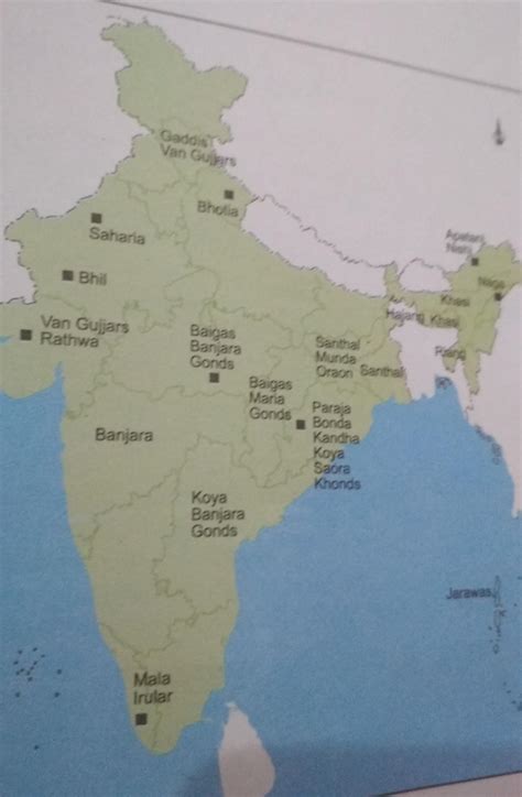 Map marking 1-munda 2-santhals 3-gonds 4-banjara - Brainly.in