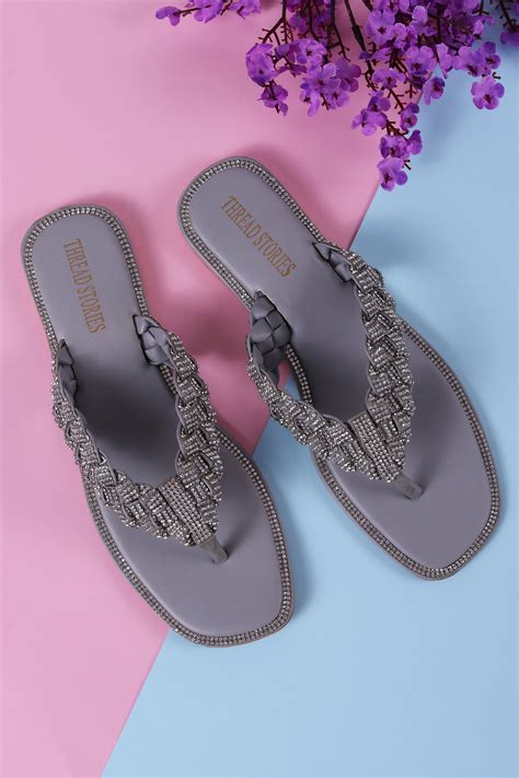 Buy Grey Braided Shimmer Flats Online for Women - Thread Stories