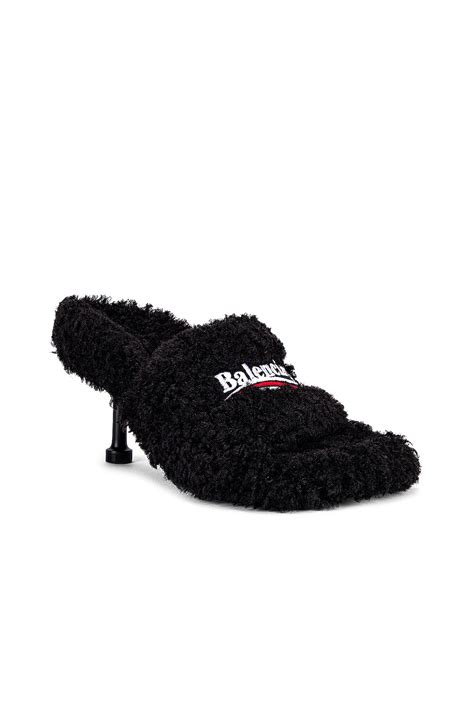 Balenciaga Furry Sandals in Black & White & Red | FWRD