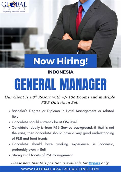 Job: General Manager (Expat) in Bali, Indonesia. For more details and to apply online, click ...