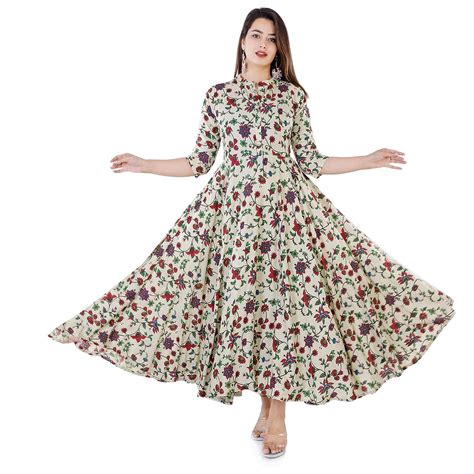 Buy Glowworld Women's Rayon Floral Printed Full Length Anarkali Kurti ...