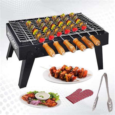 Tabletop charcoal barbeque grill set with 4 skewers for All Season ...