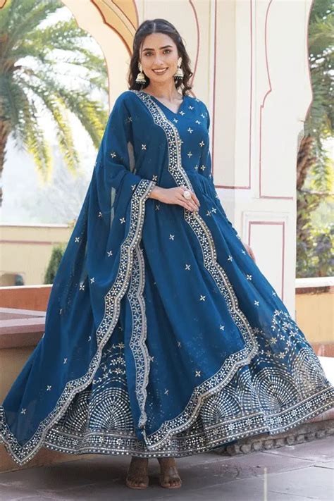 Georgette Long Gown For Raksha Bandhan - Anaya Designer Studio