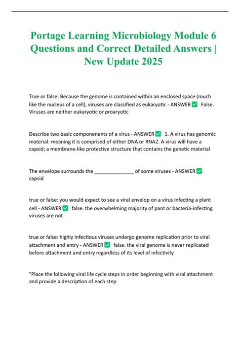 Portage Learning Microbiology Module 6 Questions and Correct Detailed ...