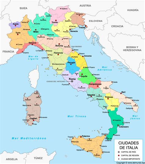 Mapa de Italia: Ciudades y Regiones (Político y Físico)