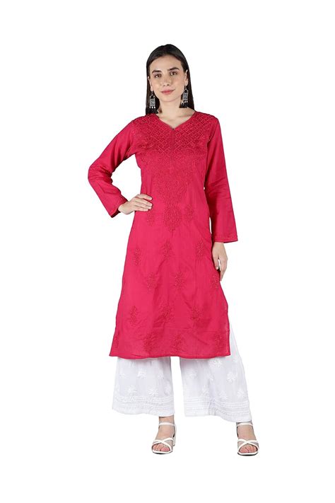 Buy Seva Chikan Hand Embroidered Lucknowi Chikankari Ethnic Set Magenta ...