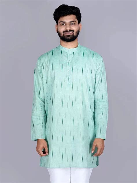 Celadon Ikkat Cotton Men Kurta - WeaversIndia