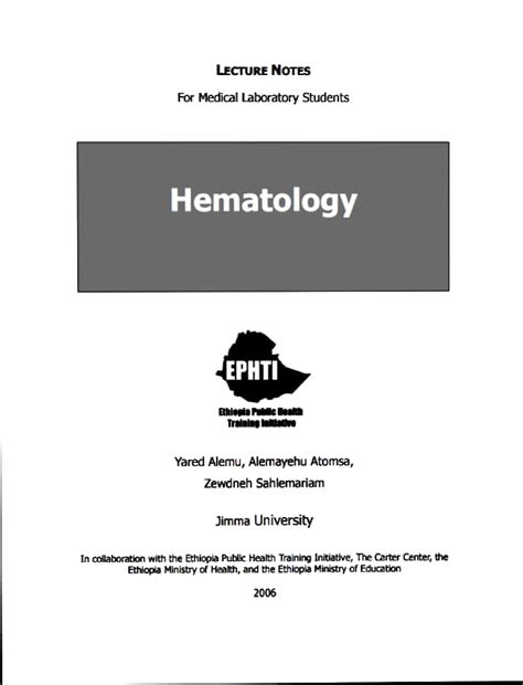 Hematology Lecture Notes For Medical Laboratory - LECTURE NoTES For ...
