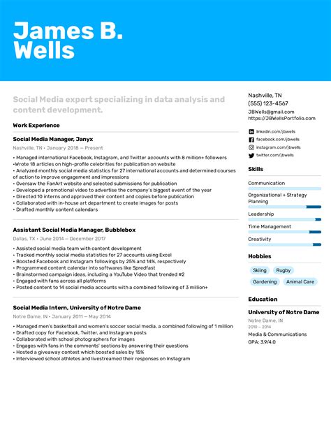 Social Media Manager Resume