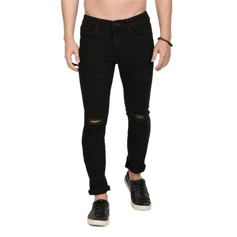 EditLook Men's Slim Fit Knee Distressed Black Jeans-28 : Amazon.in: Fashion