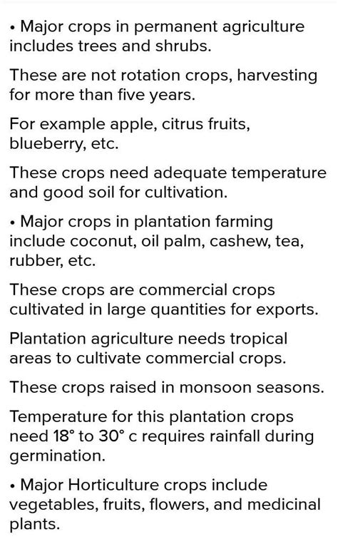 Name the major crops cultivated in different types of agriculture ...