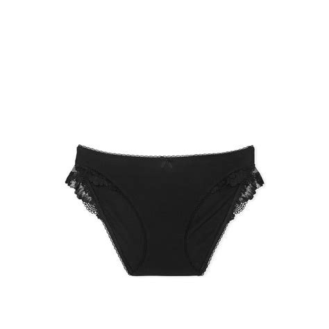 Buy Victoria's Secret Stretch Cotton Lace-Trim Bikini Panty - Black Online