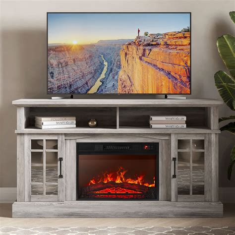 "BELLEZE TV Stand with Electric Fireplace for TVs up to 65"", Storage ...