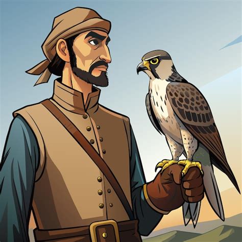 Man holding a falcon, in the centre of a group of people