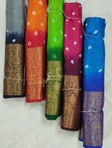 Buy sarees Self Design Bandhani Art Silk Green, Blue, Pink, Orange ...