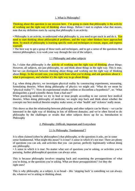 What is philosophy - Notes - What is Philosophy? Thinking about this ...