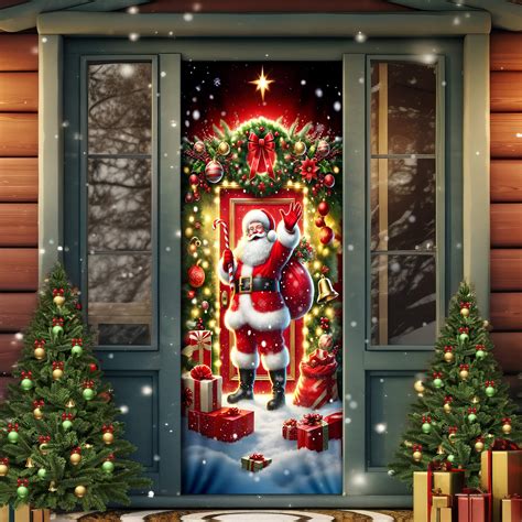 Christmas Santa Claus With A Sack Of Gifts Holiday Door cover - Flagwix