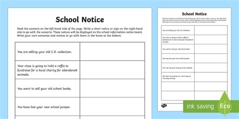 School Notice Writing Worksheet / Worksheet (teacher made)