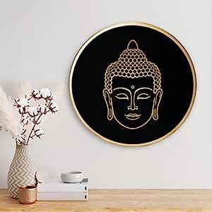 UNIQUE GRAPHICS Black Bhuddha Gold Metal Ring Framed Canvas Painting 16 ...